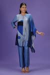 Buy_LABEL RADINI_Blue Silk Round Neck Eclipse Kaftan Set _at_Aza_Fashions