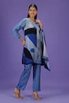 LABEL RADINI_Blue Silk Round Neck Eclipse Kaftan Set _Online_at_Aza_Fashions