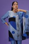 Shop_LABEL RADINI_Blue Silk Round Neck Eclipse Kaftan Set _Online_at_Aza_Fashions