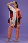 Shop_LABEL RADINI_Brown Silk Round Neck Amber Drift Short Kaftan Set _Online_at_Aza_Fashions