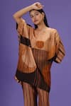 LABEL RADINI_Brown Silk Round Neck Dusk Horizon Printed Kurta Set _Online_at_Aza_Fashions