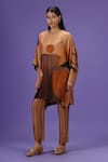 Shop_LABEL RADINI_Brown Silk Round Neck Dusk Horizon Printed Kurta Set _Online_at_Aza_Fashions