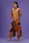 Buy_LABEL RADINI_Brown Silk Collared Royale Mirage Long Kurta Set _at_Aza_Fashions