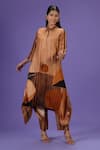 Buy_LABEL RADINI_Brown Silk Collared Royale Mirage Long Kurta Set _Online_at_Aza_Fashions