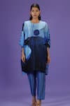 Buy_LABEL RADINI_Blue Silk Round Neck Mirage Short Kurta Set _at_Aza_Fashions