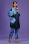 LABEL RADINI_Blue Silk Round Neck Mirage Short Kurta Set _Online_at_Aza_Fashions