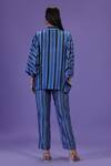 Shop_LABEL RADINI_Blue Silk Mandarin Collar Sapphire Breeze Kaftan Coord Set _at_Aza_Fashions