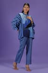 LABEL RADINI_Blue Silk Mandarin Collar Sapphire Breeze Kaftan Coord Set _Online_at_Aza_Fashions