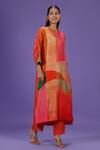 LABEL RADINI_Pink Silk Keyhole Neck Vermilion Aura Long Kurta Set _Online_at_Aza_Fashions
