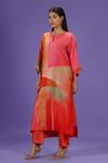 Buy_LABEL RADINI_Pink Silk Keyhole Neck Vermilion Aura Long Kurta Set _at_Aza_Fashions