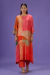 Buy_LABEL RADINI_Pink Silk Keyhole Neck Vermilion Aura Long Kurta Set _Online_at_Aza_Fashions