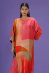 LABEL RADINI_Pink Silk Keyhole Neck Vermilion Aura Long Kurta Set _at_Aza_Fashions