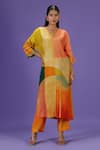 Buy_LABEL RADINI_Multi Color Silk V-neck Sunkissed Aura Long Kurta Set _at_Aza_Fashions