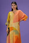 Shop_LABEL RADINI_Multi Color Silk V-neck Sunkissed Aura Long Kurta Set _Online_at_Aza_Fashions