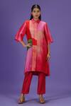 Buy_LABEL RADINI_Pink Silk Collared Color Block Printed Kurta Set _at_Aza_Fashions