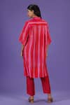 Shop_LABEL RADINI_Pink Silk Collared Color Block Printed Kurta Set _at_Aza_Fashions