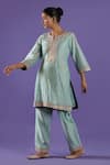 LABEL RADINI_Sky Blue Chanderi Embroidery Round , Keyhole Tilla Kurta Set _Online_at_Aza_Fashions