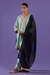 Buy_LABEL RADINI_Sky Blue Chanderi Embroidery Round , Keyhole Tilla Kurta Set _at_Aza_Fashions
