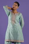LABEL RADINI_Sky Blue Chanderi Embroidery Round , Keyhole Tilla Kurta Set _at_Aza_Fashions