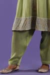 LABEL RADINI_Mint Chanderi Pearls, Embroidery Round Neck Green Aari Suit Set _Online_at_Aza_Fashions