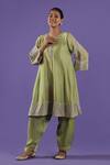Buy_LABEL RADINI_Mint Chanderi Pearls, Embroidery Round Neck Green Aari Suit Set _Online_at_Aza_Fashions