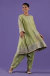 LABEL RADINI_Mint Chanderi Pearls, Embroidery Round Neck Green Aari Suit Set _at_Aza_Fashions