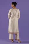 Shop_LABEL RADINI_Ivory Chanderi Zari V-neck Pearl Kurta Set _at_Aza_Fashions
