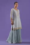 Buy_LABEL RADINI_Blue Chanderi Embroidery Round Neck Mist Sharara Set _Online_at_Aza_Fashions