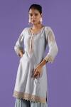 LABEL RADINI_Blue Chanderi Embroidery Round Neck Mist Sharara Set _at_Aza_Fashions