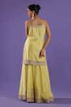 Shop_LABEL RADINI_Yellow Chanderi Embroidery Open Neck Lemon Sharara Kurta Set _at_Aza_Fashions