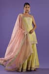 Buy_LABEL RADINI_Yellow Chanderi Embroidery Open Neck Lemon Sharara Kurta Set _at_Aza_Fashions