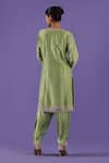 Shop_LABEL RADINI_Mint Chanderi Zari, Pearls Round Neck Green Choga Set _at_Aza_Fashions