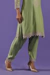 Buy_LABEL RADINI_Mint Chanderi Zari, Pearls Round Neck Green Choga Set _Online_at_Aza_Fashions