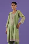 Shop_LABEL RADINI_Mint Chanderi Zari, Pearls Round Neck Green Choga Set _Online_at_Aza_Fashions