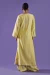 Shop_LABEL RADINI_Yellow Chanderi Embroidery Round Neck Lemon Palazzo And Choga Kurta Set _at_Aza_Fashions