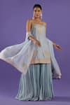 Buy_LABEL RADINI_Blue Chanderi Embroidery Open Neck Pastel Sharara Set _at_Aza_Fashions