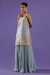 Buy_LABEL RADINI_Blue Chanderi Embroidery Open Neck Pastel Sharara Set _Online_at_Aza_Fashions
