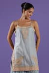 LABEL RADINI_Blue Chanderi Embroidery Open Neck Pastel Sharara Set _at_Aza_Fashions