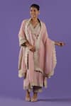 Buy_LABEL RADINI_Blush Chanderi Zari, Tassels V-neck Pink Tilla A-line Set _at_Aza_Fashions