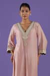 Shop_LABEL RADINI_Blush Chanderi Zari, Tassels V-neck Pink Tilla A-line Set _Online_at_Aza_Fashions