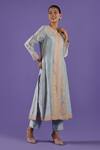 Buy_LABEL RADINI_Blue Chanderi Embroidery Round Neck Pastel Kurta Set _Online_at_Aza_Fashions