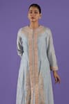 LABEL RADINI_Blue Chanderi Embroidery Round Neck Pastel Kurta Set _at_Aza_Fashions
