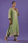 LABEL RADINI_Green Chanderi Embroidery Round Neck Mint Kurta Set _Online_at_Aza_Fashions