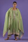 Buy_LABEL RADINI_Green Chanderi Embroidery Round Neck Mint Kurta Set _at_Aza_Fashions