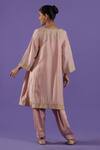 Shop_Label Radini_Blush Chanderi Split V-neck Pink Tilla Choga Set _at_Aza_Fashions