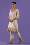 Buy_LABEL RADINI_Ivory Chanderi Embroidery Round Neck Tilla Short Kurta Set _Online_at_Aza_Fashions