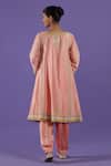 Shop_LABEL RADINI_Peach Chanderi Embroidery Round Neck Kashmiri Tilla Choga Set _at_Aza_Fashions