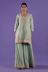 Buy_LABEL RADINI_Blue Chanderi Embroidery Round Neck Sharara Set _Online_at_Aza_Fashions
