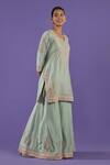 Shop_LABEL RADINI_Blue Chanderi Embroidery Round Neck Sharara Set _Online_at_Aza_Fashions