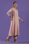 LABEL RADINI_Blush Chanderi Pearls, Embroidery Round Neck Pink Zari Set _Online_at_Aza_Fashions